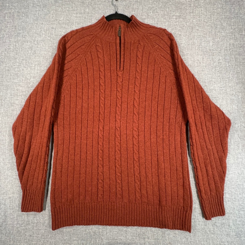 Pendleton 1/4 Zip Sweater Mens M Red Rust Shetland Wool Fisherman Cable Knit
